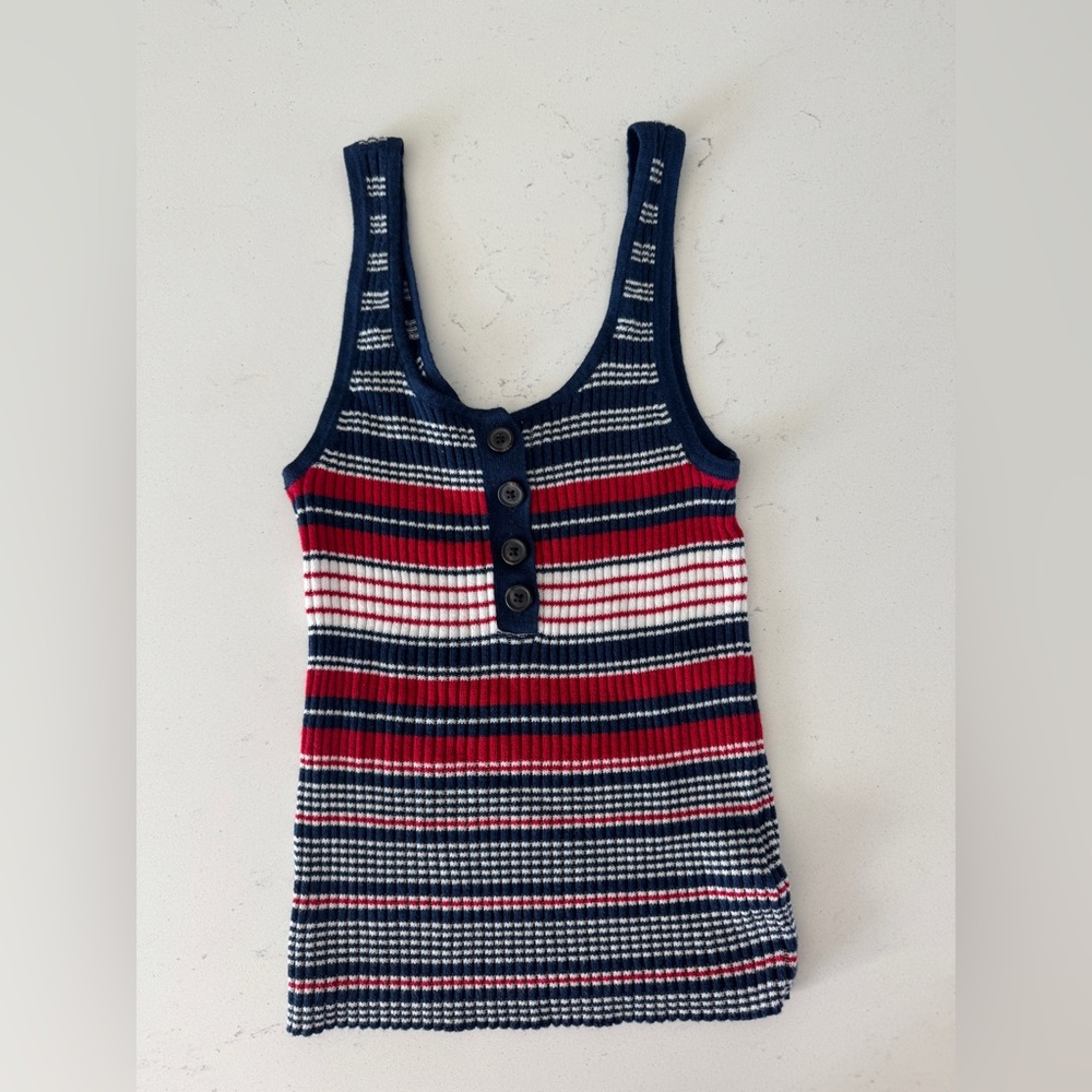 American Eagle Outfitters Striped Ribbed Tank Top - Navy, Red, White